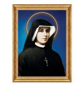Święta Siostra Faustyna Kowalska - 07 - Prawa - Aureola - Niebieskie tło - Obraz religijny