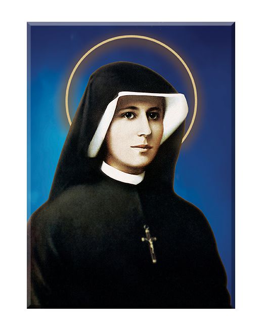 Święta Siostra Faustyna Kowalska - 07 - Prawa - Aureola - Niebieskie tło - Obraz religijny